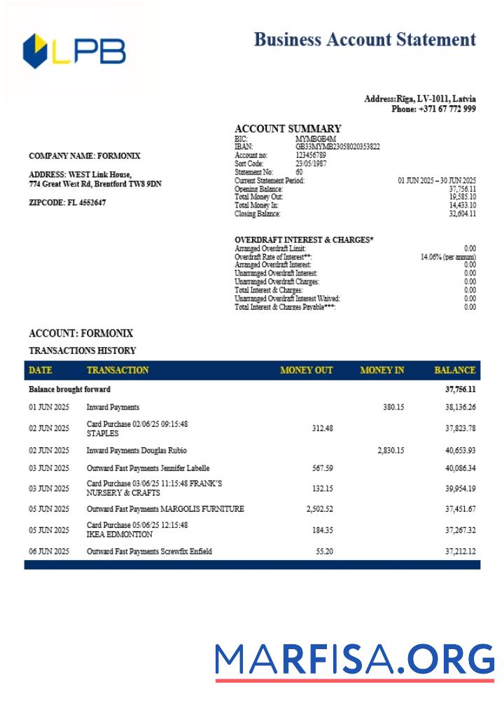 Downloadable Latvian LPB business firm statement Word and PDF format (1) sample